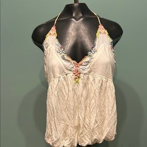 Free People Embroidered White Halter Top